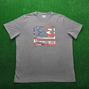 Under Armour Tshirt Mens 2XL Gray USA‎ Flag Patriotic Graphic Logo Casual